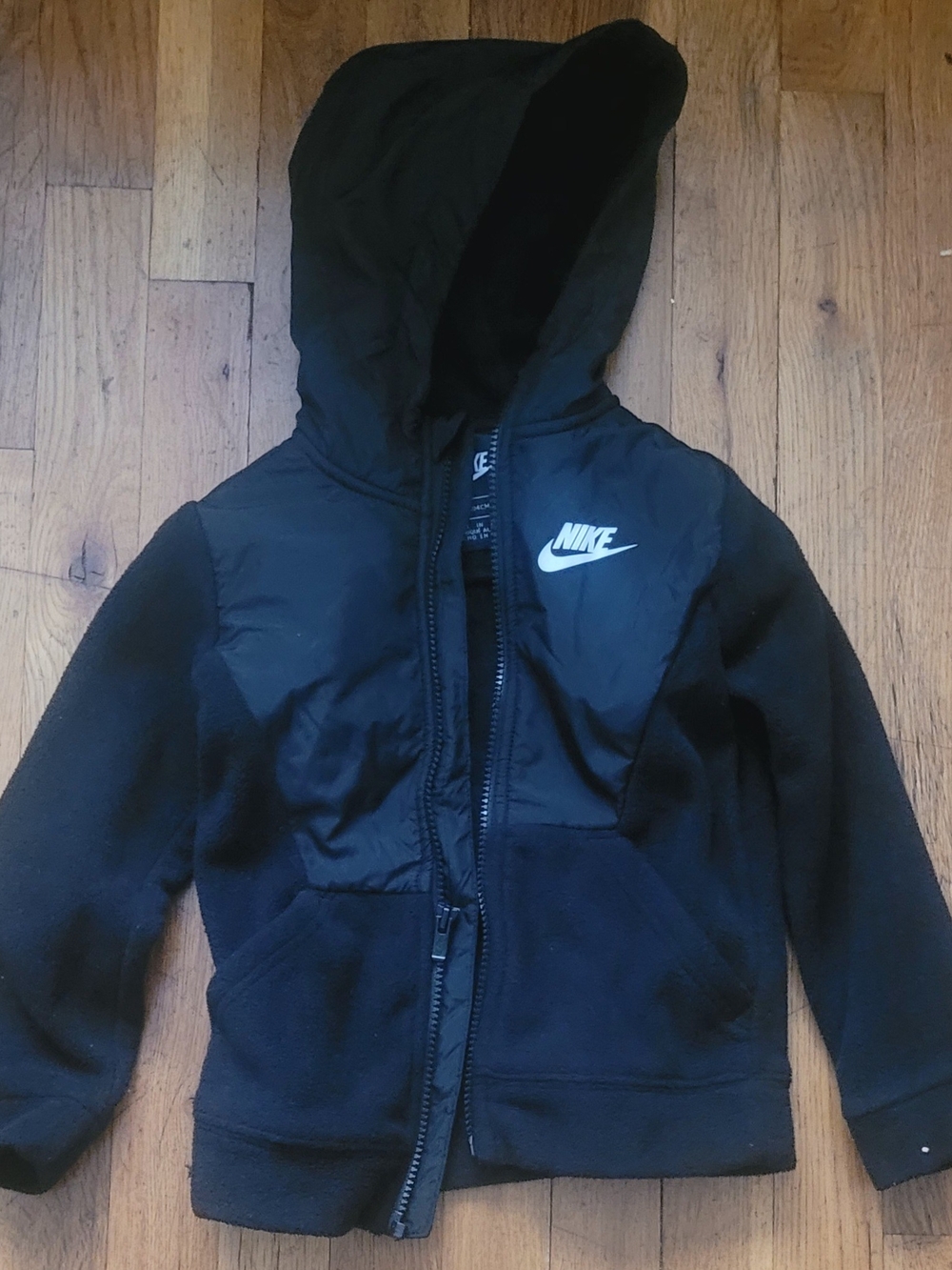 Nike Black Kids Hooded Zip-Up Jacket with White Swoosh